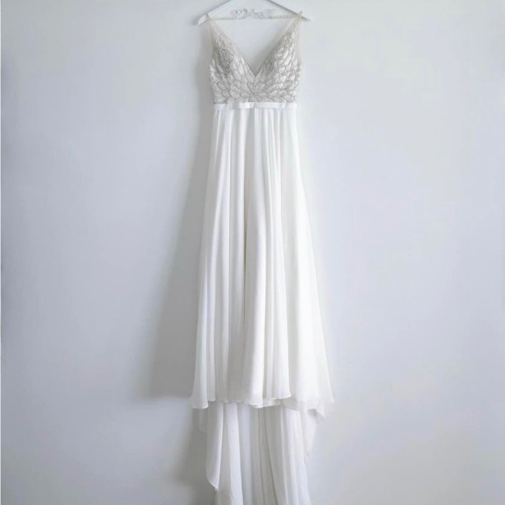 Beaded Illusion V-Neckline Bodice with A-Line Chiffon Skirt STYLE: 88074